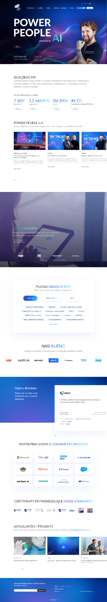 Full Sii homepage with services, projects, clients, partners and news.